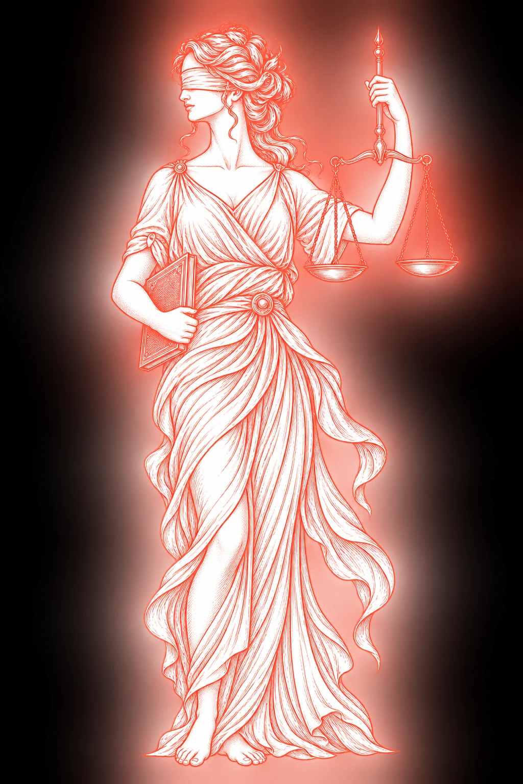 Ilustración lineal de la Justicia con balanza